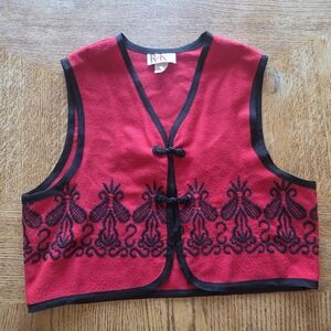 Vintage R&K Originals Red Wool Vest with Black Embroidery Women's L/14